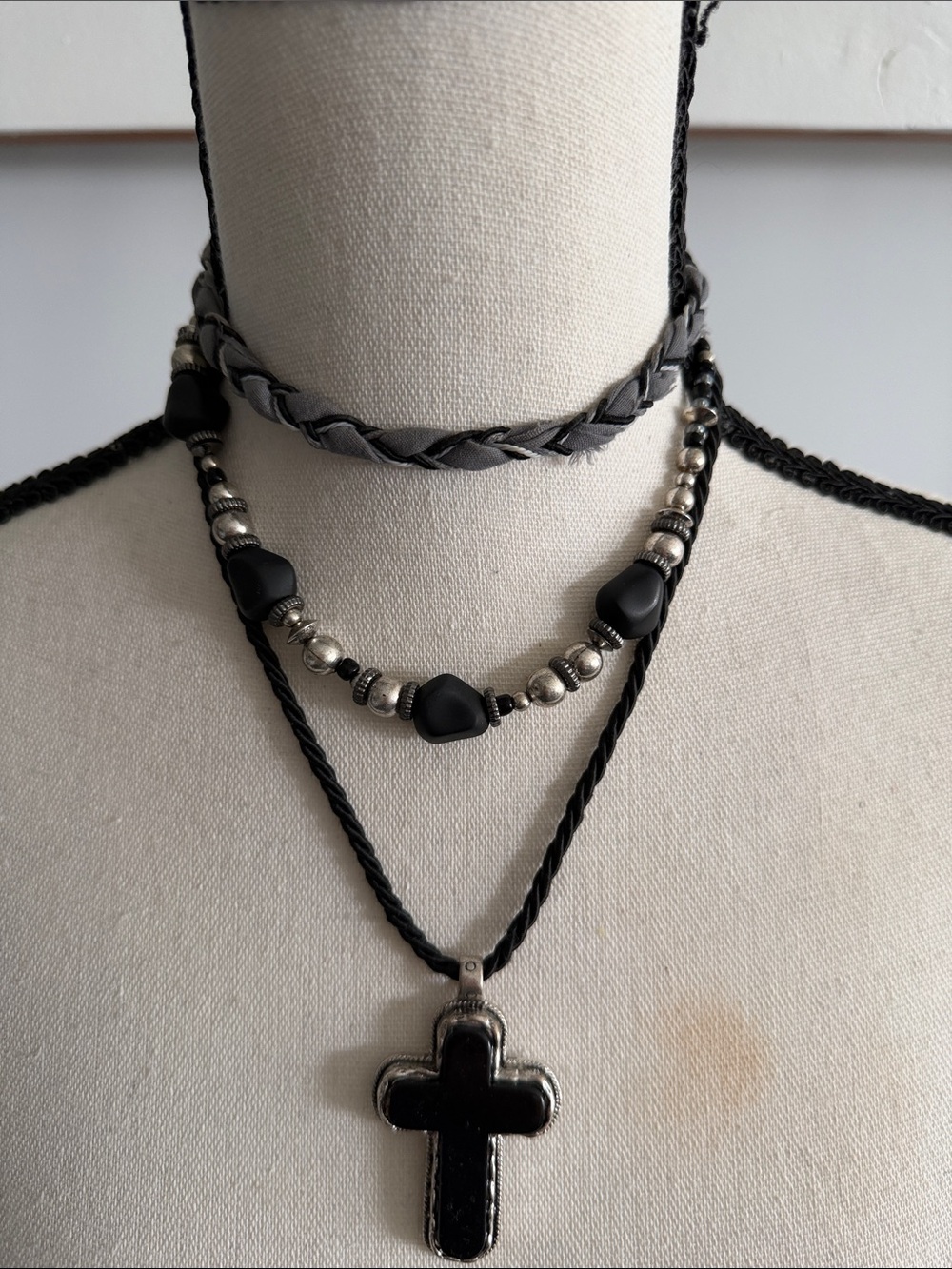 Free People Black Layered Cross Necklace Set
